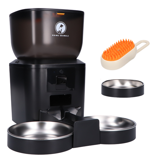 Prime AnimalZ automatische voerbak premium 4 liter dubbel F400DCC zwart productfoto zonder iconen op witte achtergrond