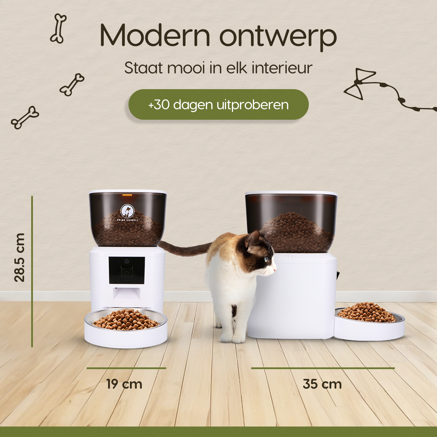 Afmetingen van de Prime AnimalZ automatische voerbak premium 4 liter enkel F400ECC wit