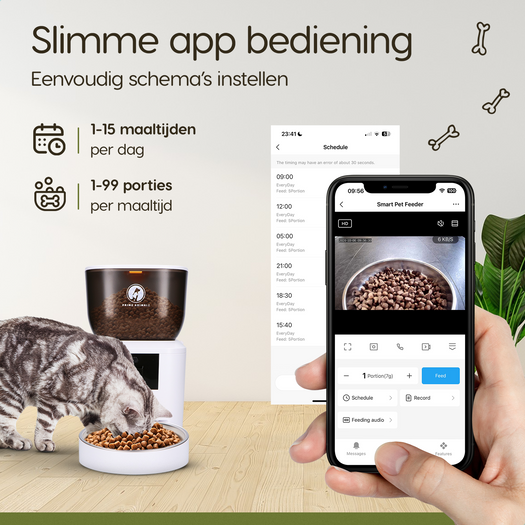 Prime AnimalZ automatische voerbak premium 4 liter enkel F400ECC wit te bedienen met de app voor automatische voedingen