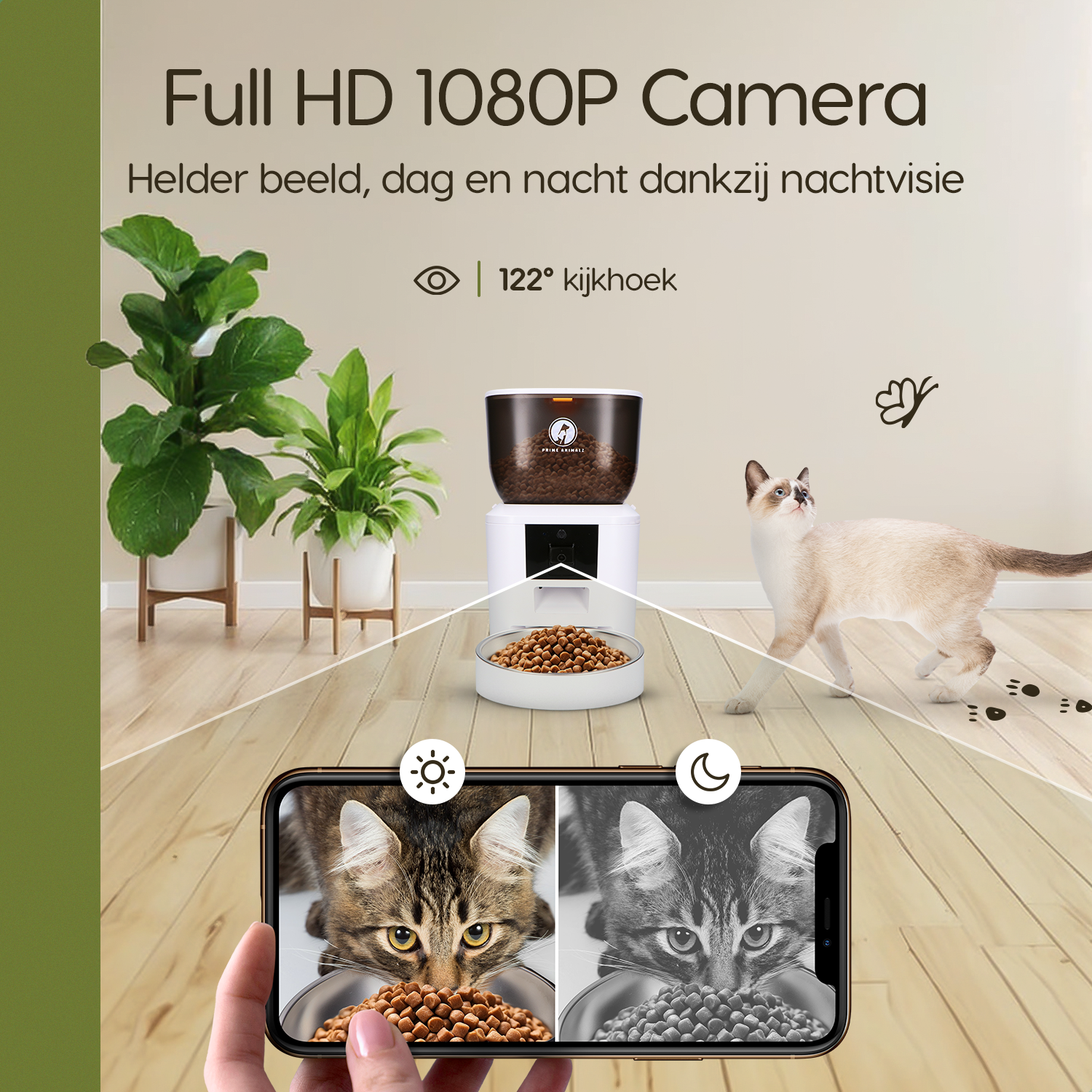 Prime AnimalZ automatische voerbak premium 4 liter enkel F400ECC wit met ingebouwde camera en zicht op afstand