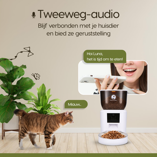 Prime AnimalZ automatische voerbak premium 4 liter enkel F400ECC wit met tweeweg audio voor contact op afstand