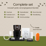 Inhoud van de verpakking van de Prime AnimalZ automatische voerbak premium 4 liter F400DCC zwart inclusief stoomborstel