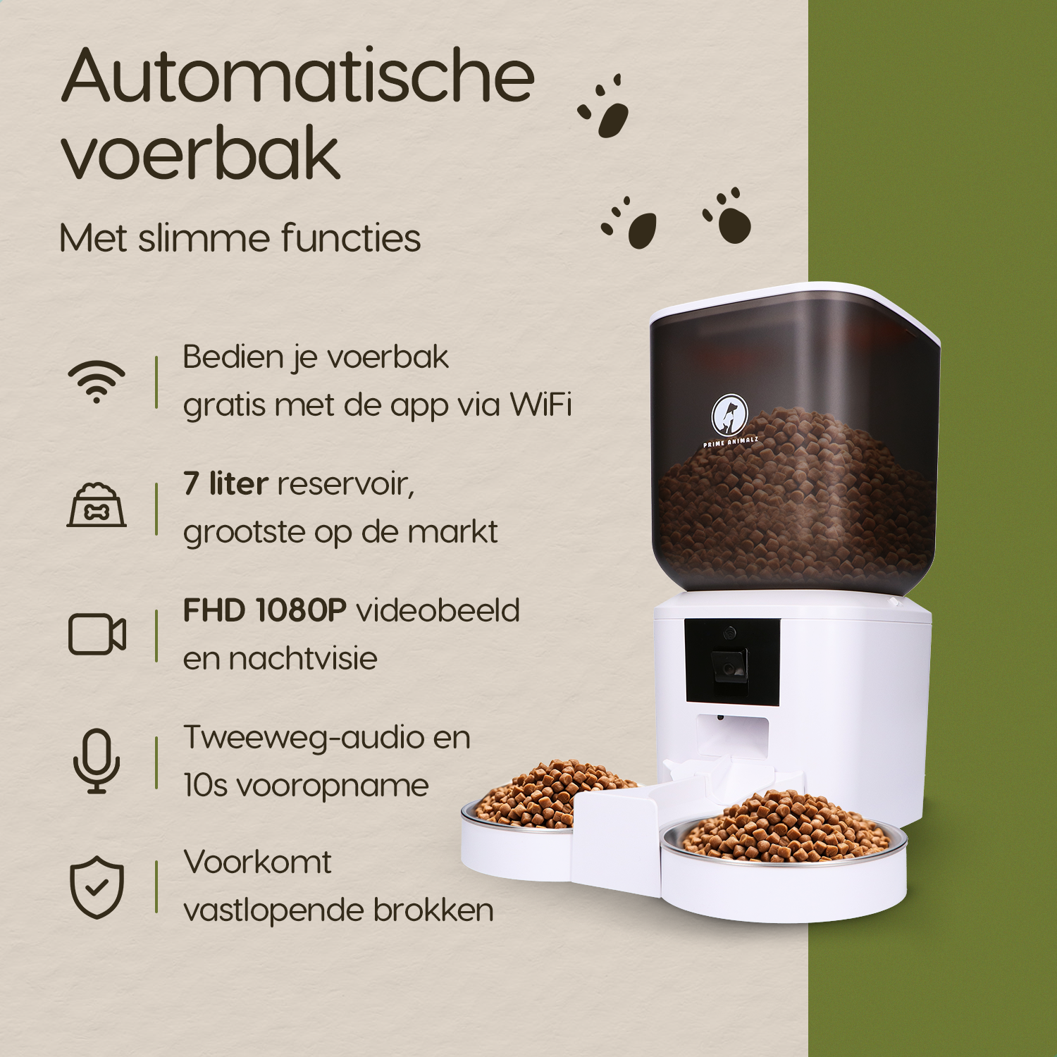 Belangrijkste functies van de Prime AnimalZ automatische voerbak premium 7 liter dubbel F700ECA wit