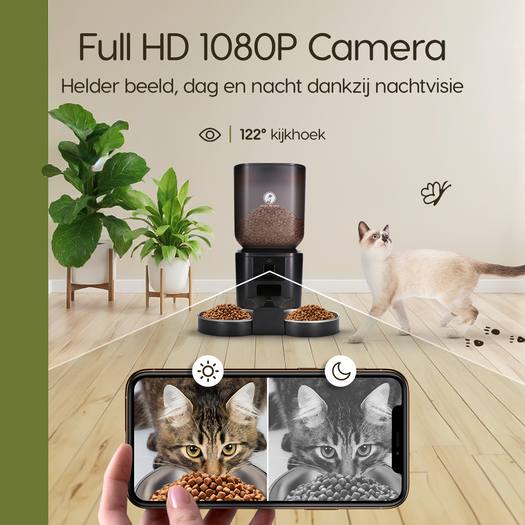 Prime AnimalZ automatische voerbak premium 7 liter dubbel F700ECA zwart met 1080P camera en nachtvisie