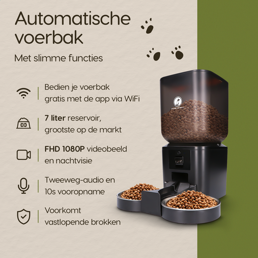 Belangrijkste functies van de Prime AnimalZ automatische voerbak premium 7 liter dubbel F700ECA zwart