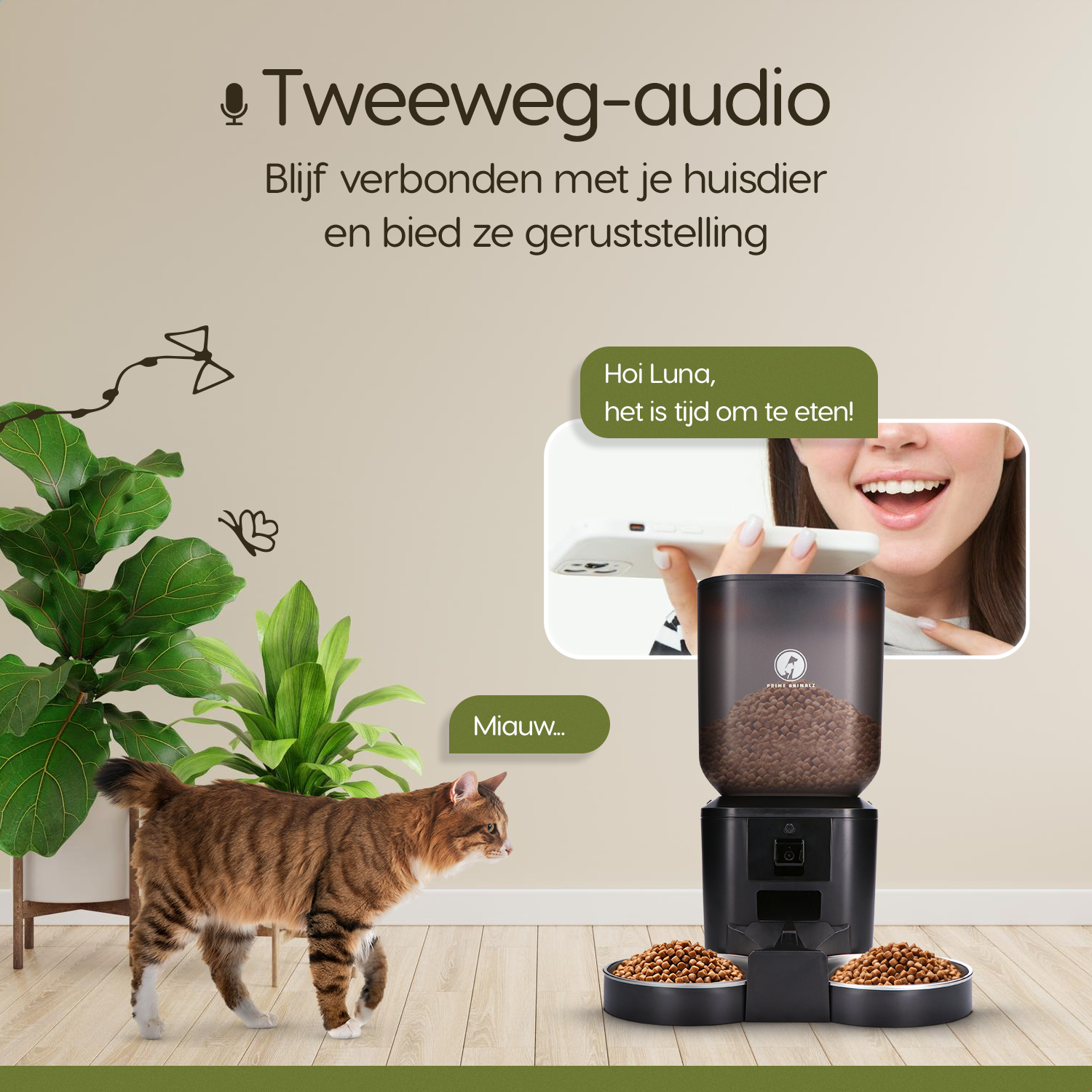 Prime AnimalZ automatische voerbak premium 7 liter dubbel F700ECA zwart met tweeweg audio communicatie