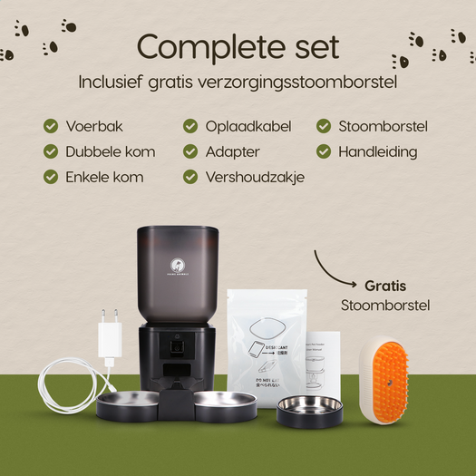 Complete set van de Prime AnimalZ automatische voerbak premium 7 liter dubbel F700ECA zwart