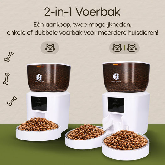 Prime AnimalZ automatische voerbak premium upgraded 4 liter model ECC wit met keuze voor enkele of dubbele voerbak