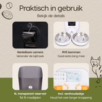 Onderdelen en functies van de Prime AnimalZ automatische voerbak premium upgraded 4 liter model ECC wit overzichtelijk uitgelegd