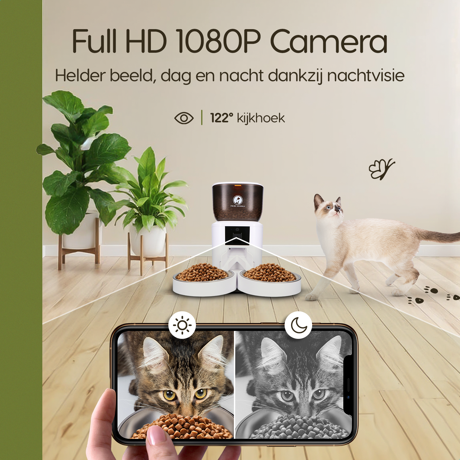 Prime AnimalZ automatische voerbak premium upgraded 4 liter model ECC wit met ingebouwde camera en zicht op afstand