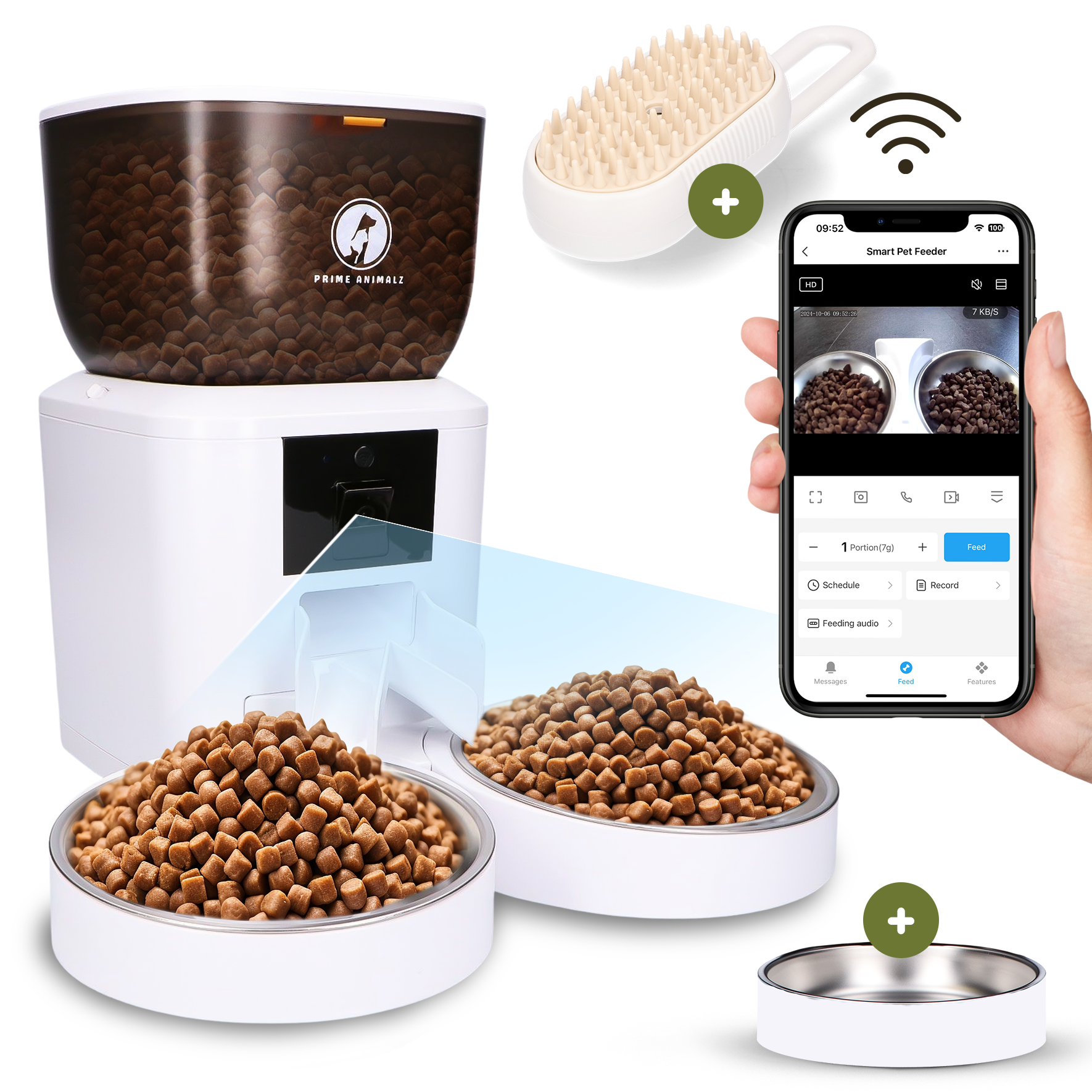 Prime AnimalZ automatische voerbak premium upgraded 4 liter model ECC wit met slimme voerplanning in de app