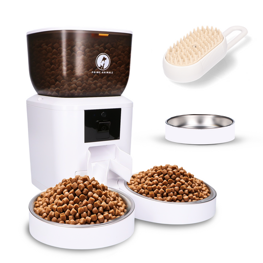 Prime AnimalZ automatische voerbak premium upgraded 4 liter model ECC wit als vrijstaande productfoto op witte achtergrond