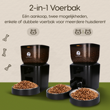 Prime AnimalZ automatische voerbak premium upgraded 4 liter model ECC zwart met keuze voor enkele of dubbele voerbak