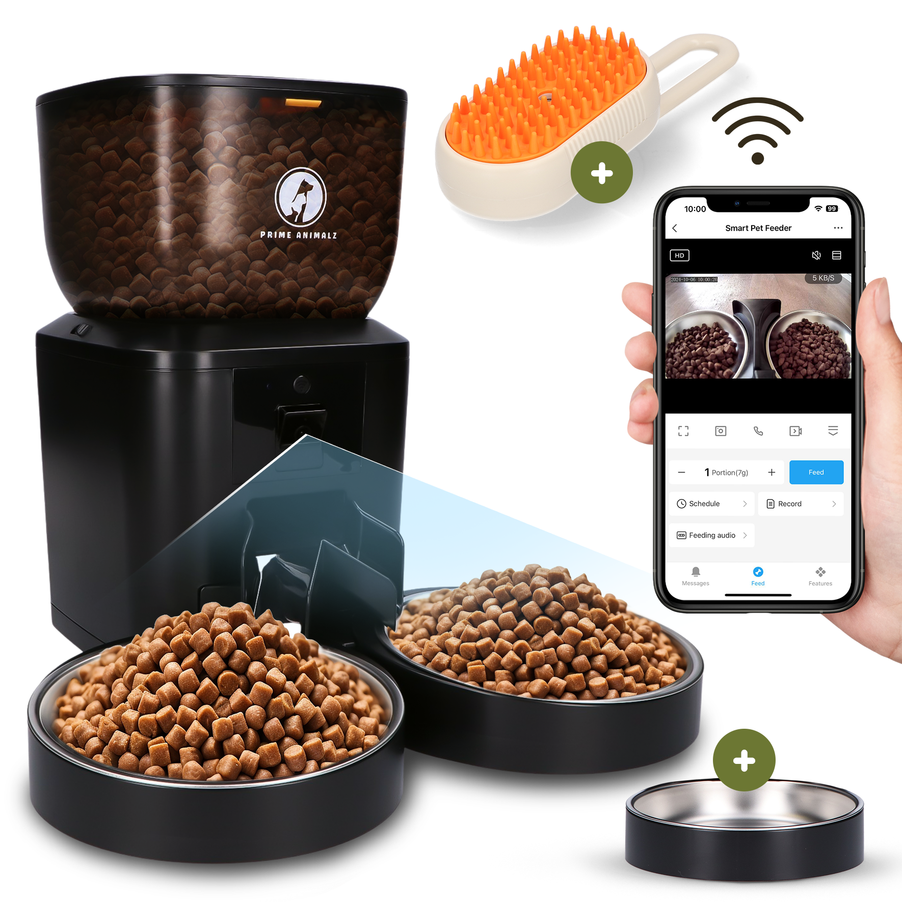 Prime AnimalZ automatische voerbak premium upgraded 4 liter model ECC zwart met slimme voerplanning in de app