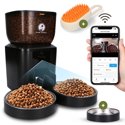 Prime AnimalZ automatische voerbak premium upgraded 4 liter model ECC zwart met slimme voerplanning in de app