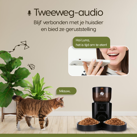 Prime AnimalZ automatische voerbak premium upgraded 4 liter model ECC zwart met tweeweg audio via de app