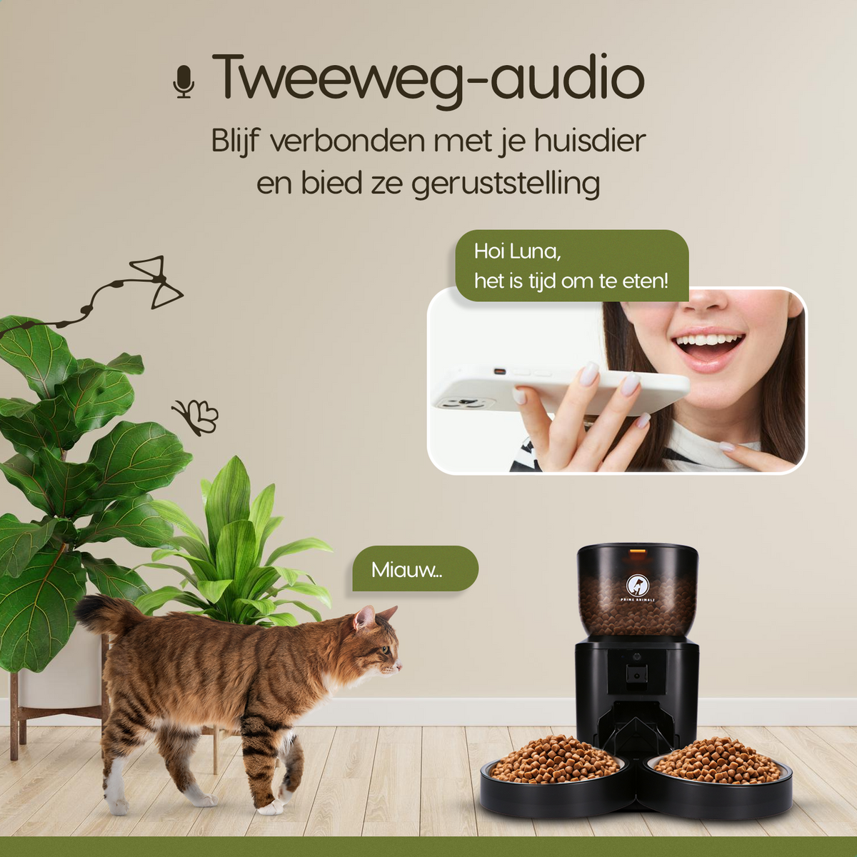 Prime AnimalZ automatische voerbak premium upgraded 4 liter model ECC zwart met tweeweg audio via de app