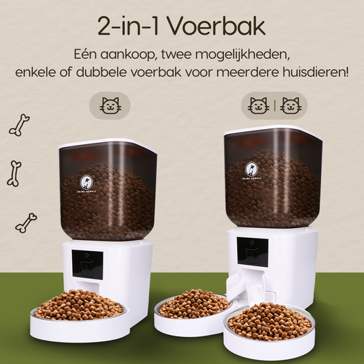 Prime AnimalZ automatische voerbak premium upgraded 7 liter model ECC wit met keuze tussen enkele en dubbele voerbak