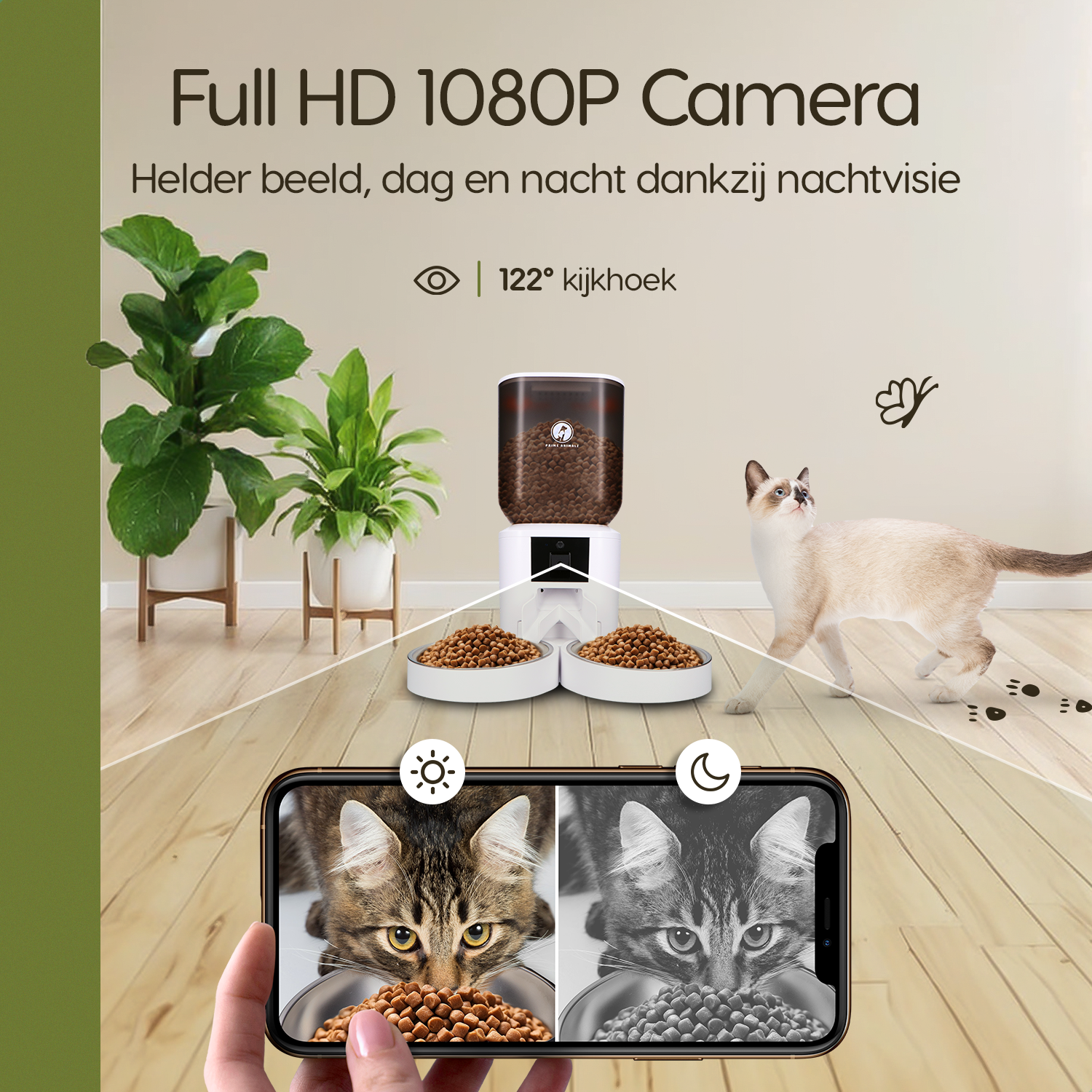 Prime AnimalZ automatische voerbak premium upgraded 7 liter model ECC wit met ingebouwde camera en nachtvisie