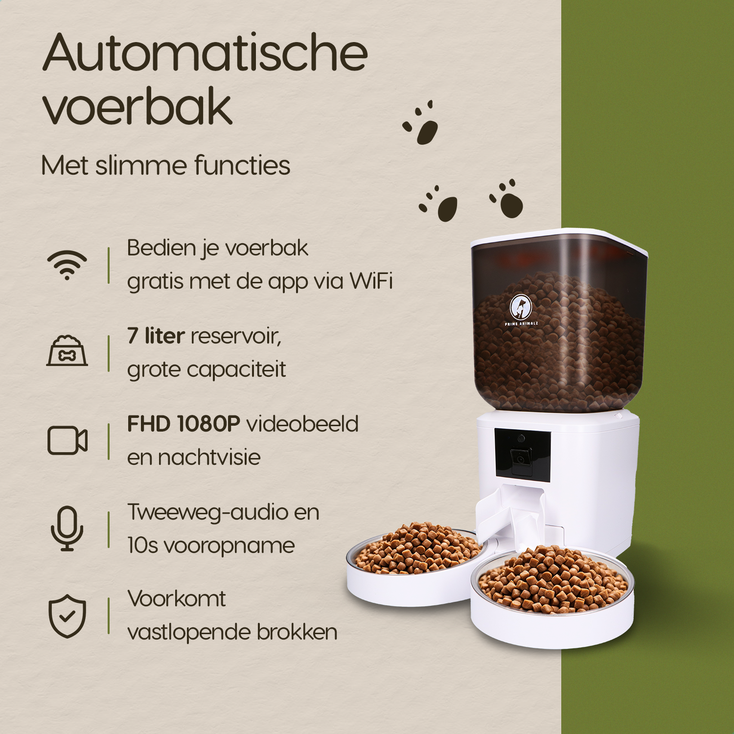 Belangrijkste functies van de Prime AnimalZ automatische voerbak premium upgraded 7 liter model ECC wit