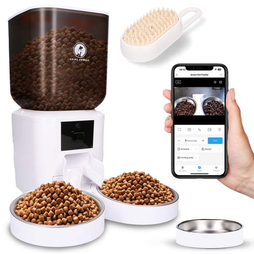 Prime AnimalZ automatische voerbak premium upgraded 7 liter model ECC wit met camera en automatische voerfunctie