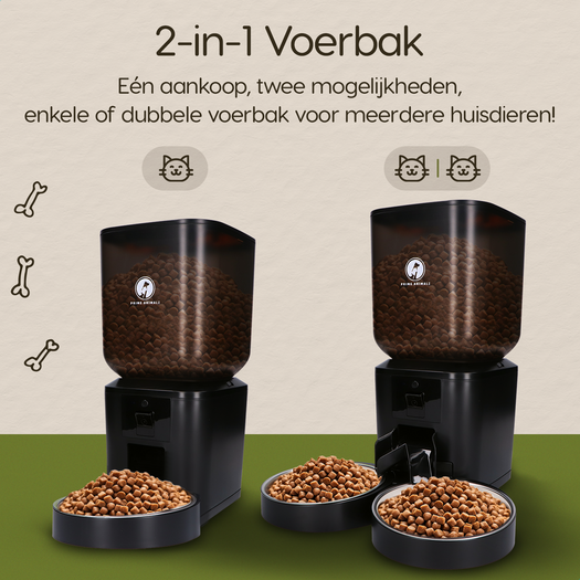 Prime AnimalZ automatische voerbak premium upgraded 7 liter model ECC zwart met keuze tussen enkele en dubbele voerbak