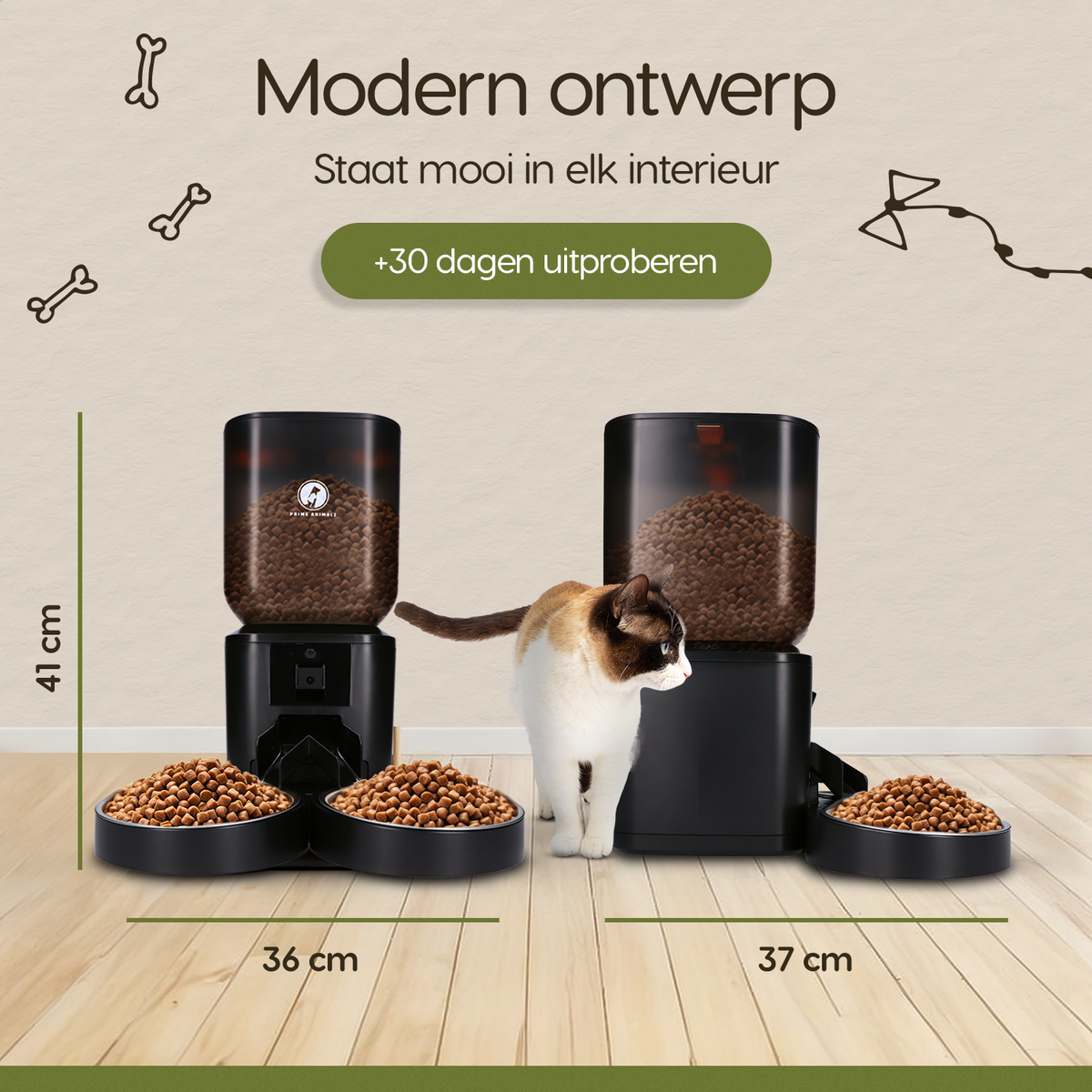 Afmetingen van de Prime AnimalZ automatische voerbak premium upgraded 7 liter model ECC zwart