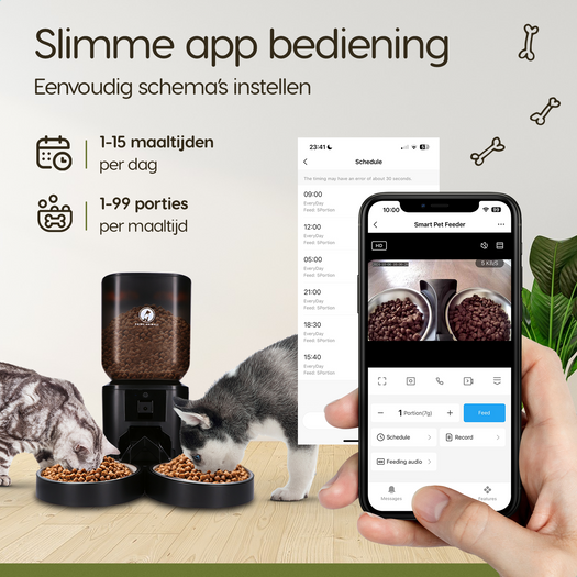 Prime AnimalZ automatische voerbak premium upgraded 7 liter model ECC zwart met app bediening voor automatisch voeren op afstand