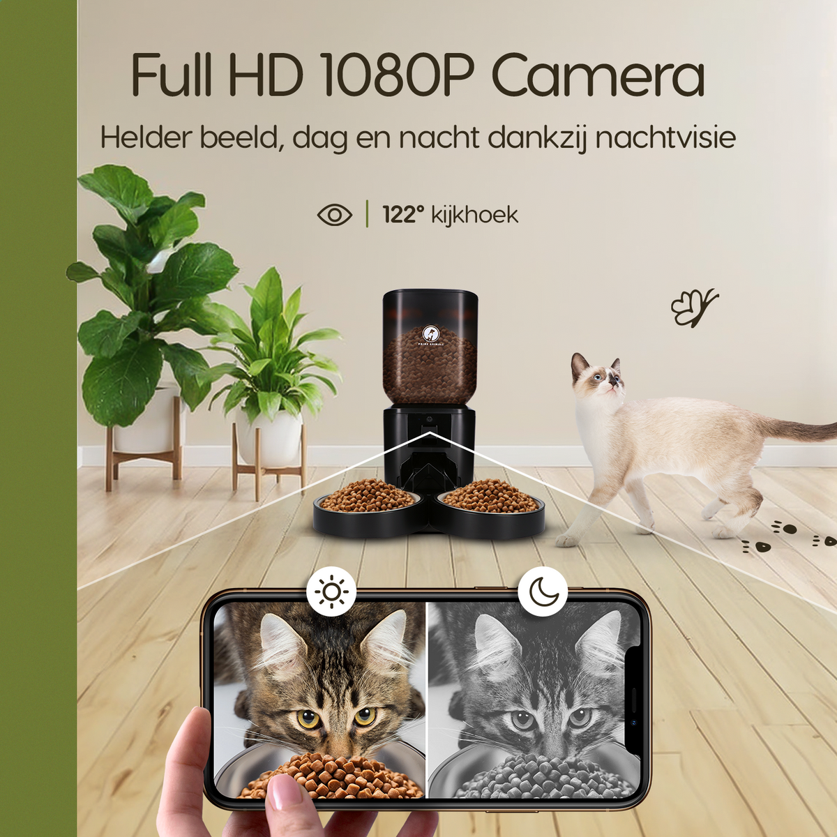 Prime AnimalZ automatische voerbak premium upgraded 7 liter model ECC zwart met ingebouwde camera en nachtvisie