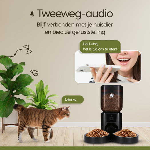 Prime AnimalZ automatische voerbak premium upgraded 7 liter model ECC zwart met tweeweg audio communicatie via de app