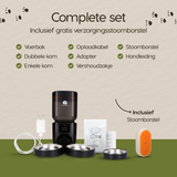 Verpakkingsinhoud van de Prime AnimalZ automatische voerbak premium upgraded 7 liter model ECC zwart