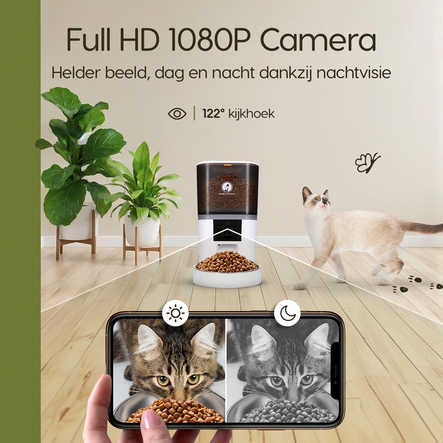 Prime AnimalZ automatische voerbak standaard 6 liter enkel model ECA wit met ingebouwde camera en zicht op afstand