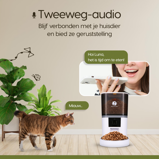 Prime AnimalZ automatische voerbak standaard 6 liter enkel model ECA wit met tweeweg audio