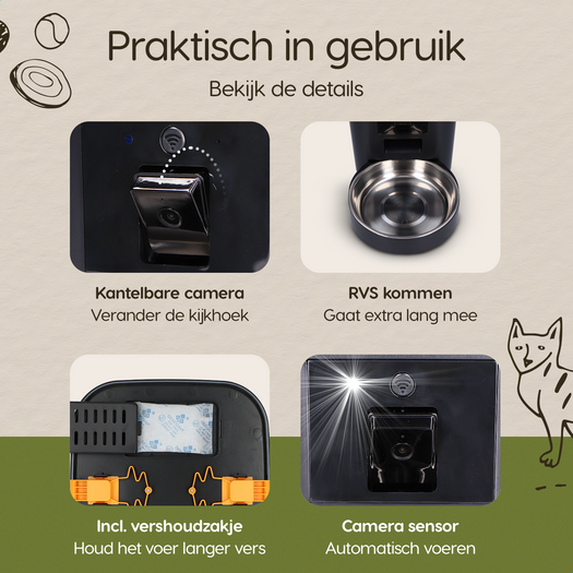 Onderdelen en functies van de Prime AnimalZ automatische voerbak standaard 6 liter enkel F600ECA zwart