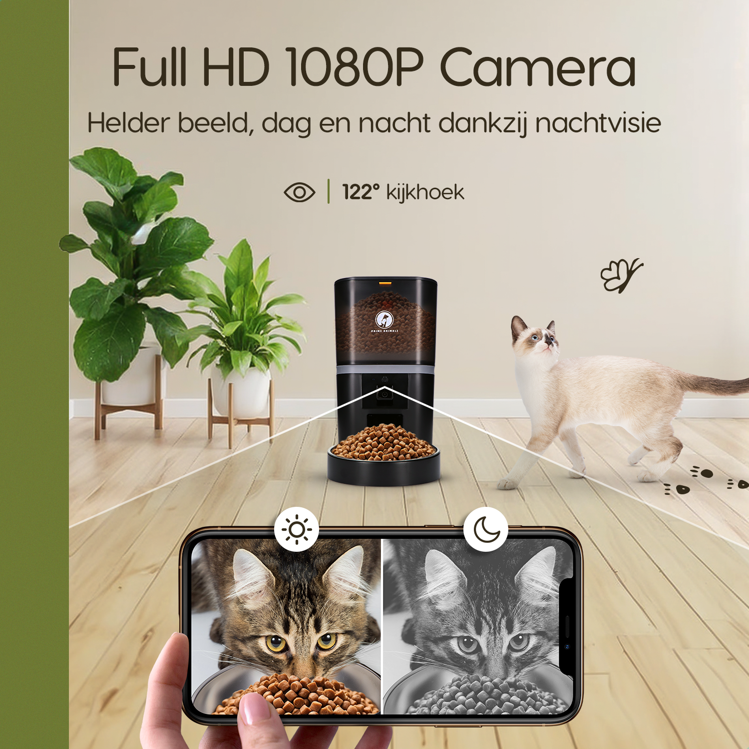 Prime AnimalZ automatische voerbak standaard 6 liter enkel F600ECA zwart met ingebouwde camera en zicht op afstand