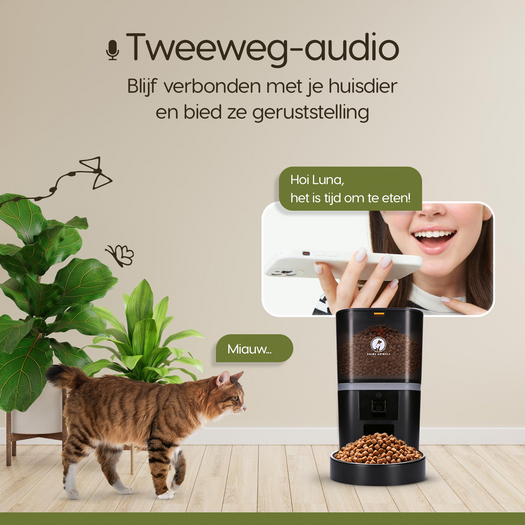 Prime AnimalZ automatische voerbak standaard 6 liter enkel F600ECA zwart met tweeweg audio voor contact op afstand