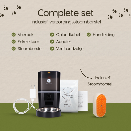 Complete set van de Prime AnimalZ automatische voerbak standaard 6 liter enkel F600ECA zwart