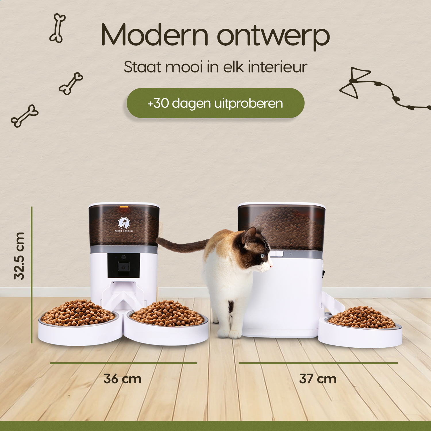 Afmetingen van de Prime AnimalZ automatische voerbak standaard upgraded 4 liter model EDA wit