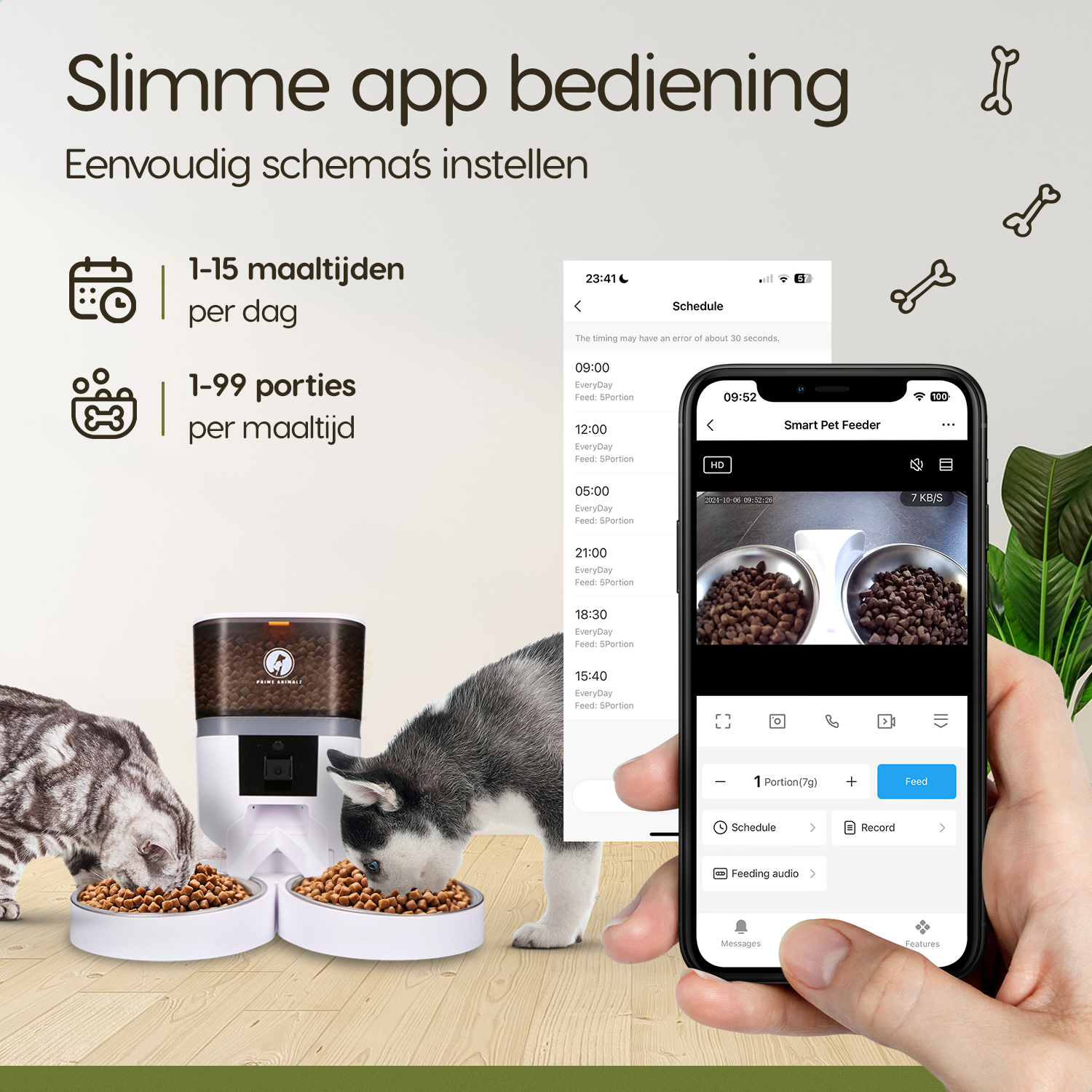 Prime AnimalZ automatische voerbak standaard upgraded 4 liter model EDA wit met app bediening voor voeren op afstand