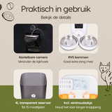 Onderdelen en functies van de Prime AnimalZ automatische voerbak standaard upgraded 4 liter model EDA wit duidelijk uitgelegd