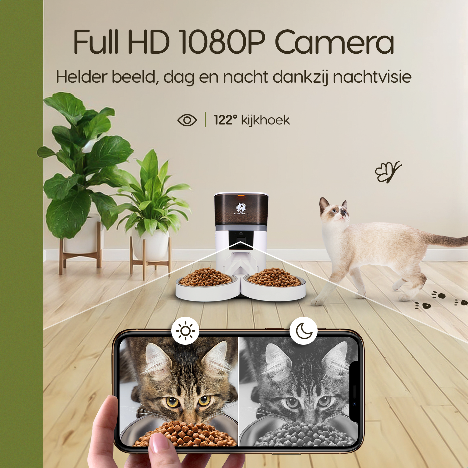 Prime AnimalZ automatische voerbak standaard upgraded 4 liter model EDA wit met ingebouwde camera voor zicht op afstand