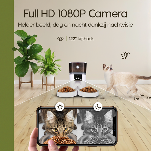 Prime AnimalZ automatische voerbak standaard upgraded 4 liter model EDA wit met ingebouwde camera voor zicht op afstand