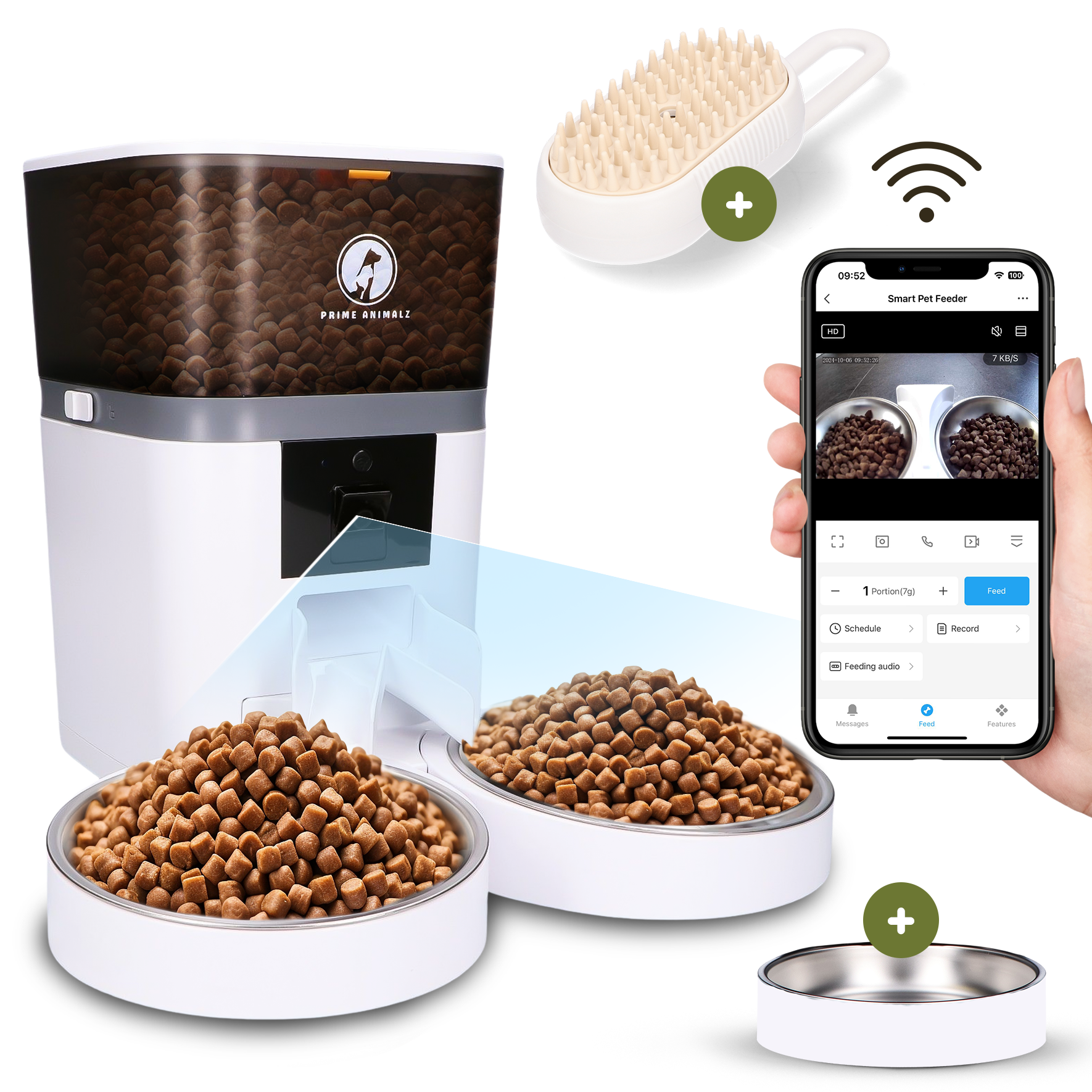 Prime AnimalZ automatische voerbak standaard upgraded 4 liter model EDA wit met slimme voerinstellingen via de app