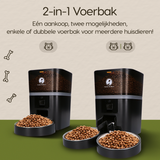 Prime AnimalZ automatische voerbak standaard upgraded 4 liter model EDA zwart met keuze tussen enkele en dubbele voerbak