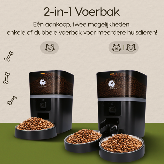 Prime AnimalZ automatische voerbak standaard upgraded 4 liter model EDA zwart met keuze tussen enkele en dubbele voerbak