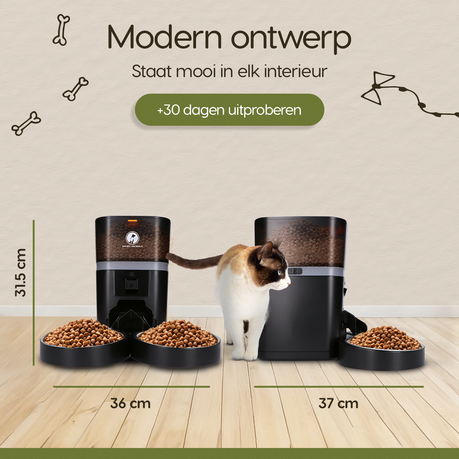 Afmetingen van de Prime AnimalZ automatische voerbak standaard upgraded 4 liter model EDA zwart