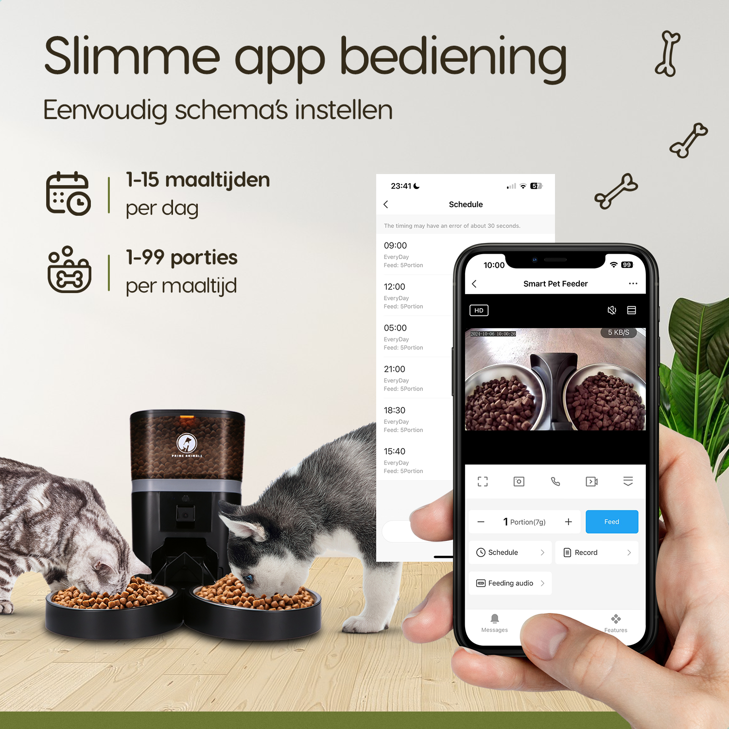 Prime AnimalZ automatische voerbak standaard upgraded 4 liter model EDA zwart met app bediening voor voeren op afstand