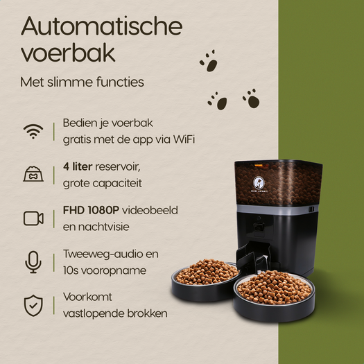 Slimme functies van de Prime AnimalZ automatische voerbak standaard upgraded 4 liter model EDA zwart in één overzicht
