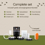 Verpakkingsinhoud van de Prime AnimalZ automatische voerbak standaard upgraded 4 liter model EDA zwart