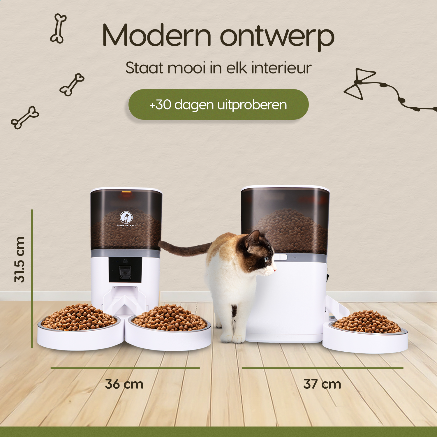 Afmetingen van de Prime AnimalZ automatische voerbak standaard upgraded 6 liter model ECC wit